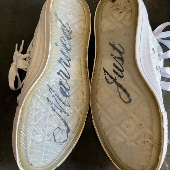 Wedding MRS Converse White Textured Sneakers with Ribbon Laces - Picture 3 of 8